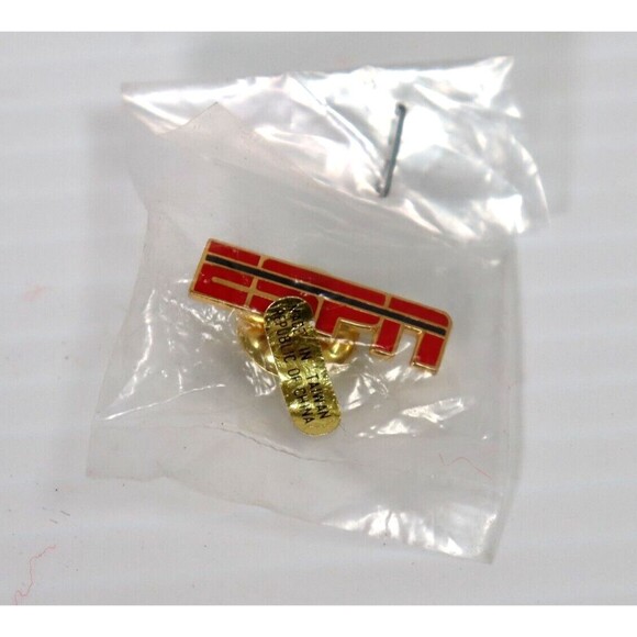 Vintage ESPN Original Logo Enamel Pinback Lapel Hat Pin New In Bag - Picture 1 of 3